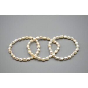 Baroque Pearl Bracelet Matching Set of 3 Stretch Bangles 6mm